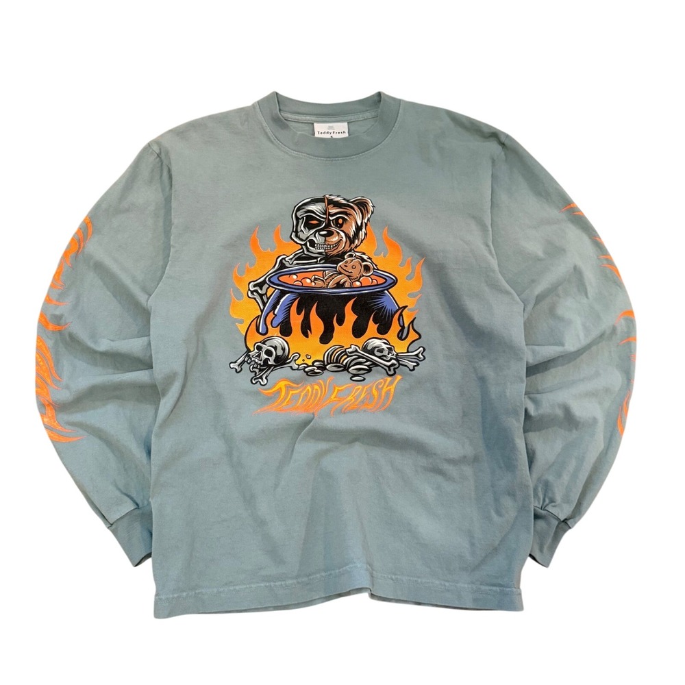 Teddy Fresh Skeleton Bear‎ Cauldron Long Sleeve Shirt Blue Mens Small